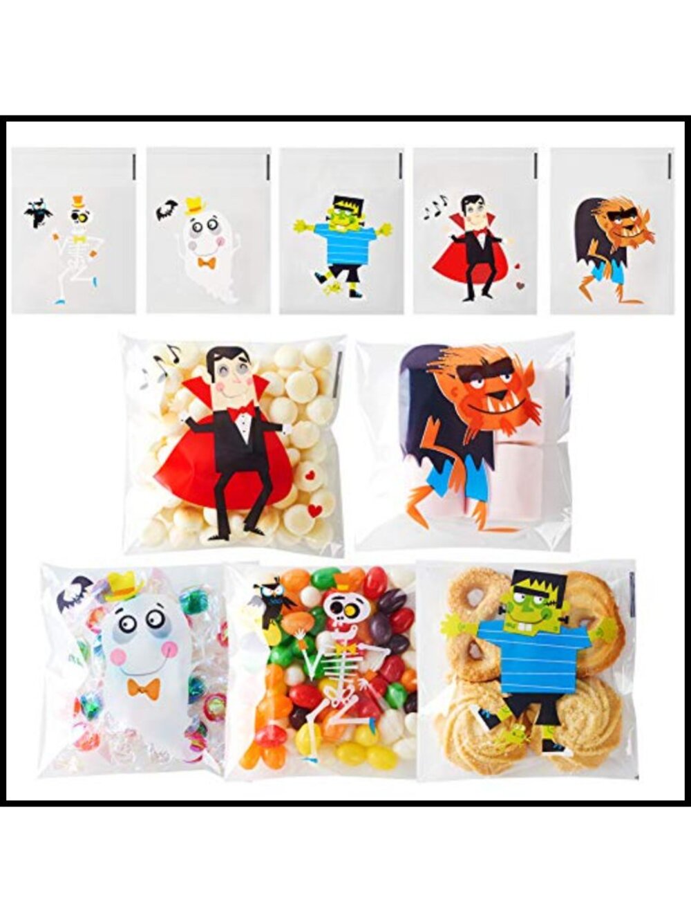 200pc Halloween Treat Bags Clear Self-Adhesive OPP Candy Cookie Bags Party